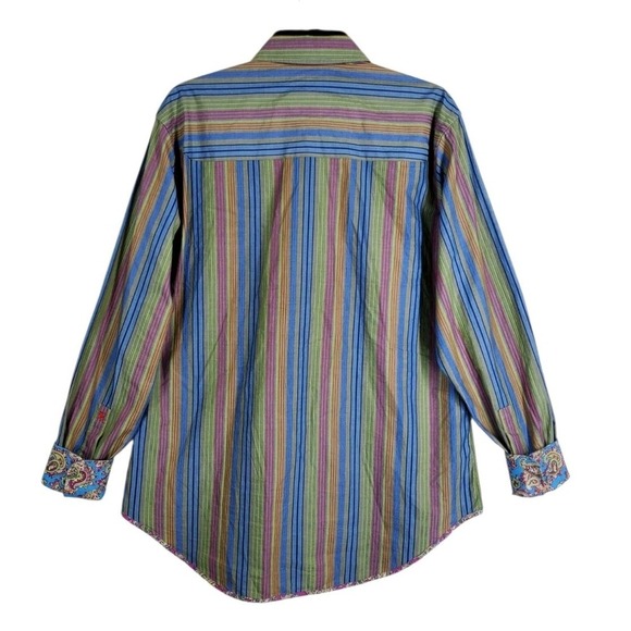 Robert Graham Dress Shirt Mens M Blue Green Red Colorful Striped Flip Cuffs LS - Picture 8 of 11
